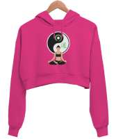 Relax Yoga Meditasyon - Ying Yang Fuşya Kadın Crop Hoodie Kapüşonlu Sweatshirt - Thumbnail