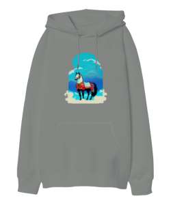 renkli at Gri Oversize Unisex Kapüşonlu Sweatshirt