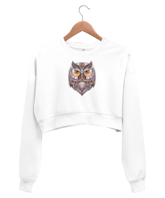 Renkli Baykuş crop Kadın Crop Sweatshirt