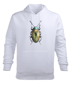 Renkli Böcek Beyaz Zeminli Erkek Kapüşonlu Hoodie Sweatshirt