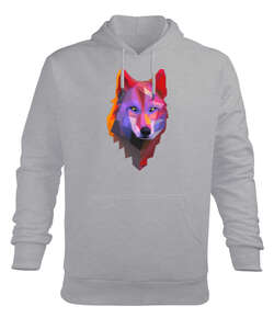 Renkli bozkurt poligon yalnız kurt Gri Erkek Kapüşonlu Hoodie Sweatshirt