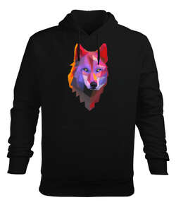 Renkli bozkurt poligon yalnız kurt Siyah Erkek Kapüşonlu Hoodie Sweatshirt