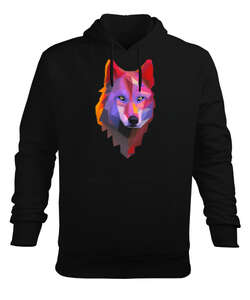 Renkli bozkurt poligon yalnız kurt Siyah Erkek Kapüşonlu Hoodie Sweatshirt