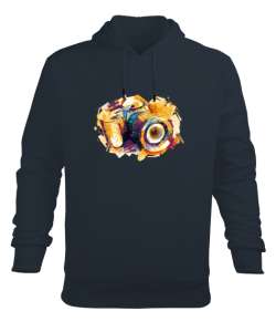 Renkli Çizim Kamera Füme Erkek Kapüşonlu Hoodie Sweatshirt