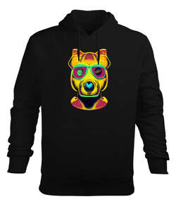 Renkli gözlüklü havalı köpek Siyah Erkek Kapüşonlu Hoodie Sweatshirt