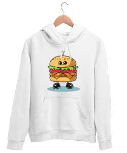 Renkli Hamburger Beyaz Unisex Kapşonlu Sweatshirt