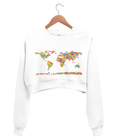 Renkli harf Kadın Crop Sweatshirt