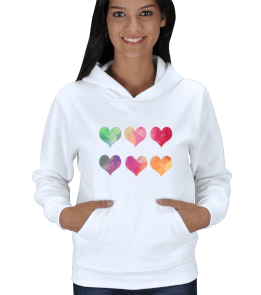 Renkli kalpli kadın sweatshirt Kadın Kapşonlu