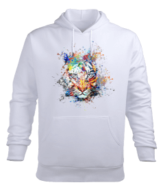 Renkli Kaplan Tasarım Erkek Kapüşonlu Hoodie Sweatshirt