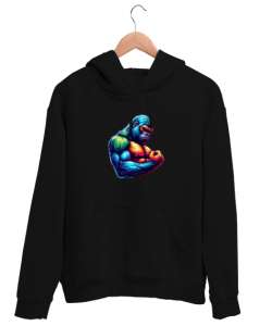 renkli kaslı goril Siyah Unisex Kapşonlu Sweatshirt