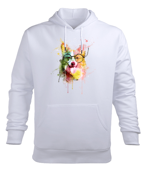 renkli köpek Beyaz Erkek Kapüşonlu Hoodie Sweatshirt