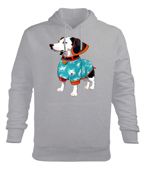 renkli köpek Gri Erkek Kapüşonlu Hoodie Sweatshirt