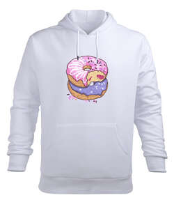 Renkli lezzetli ısırılmış donutlar Beyaz Erkek Kapüşonlu Hoodie Sweatshirt