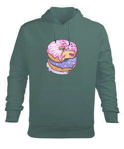 Renkli lezzetli ısırılmış donutlar Çağla Yeşili Erkek Kapüşonlu Hoodie Sweatshirt