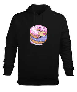 Renkli lezzetli ısırılmış donutlar Siyah Erkek Kapüşonlu Hoodie Sweatshirt