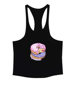 Renkli lezzetli ısırılmış donutlar Siyah Erkek Tank Top Atlet