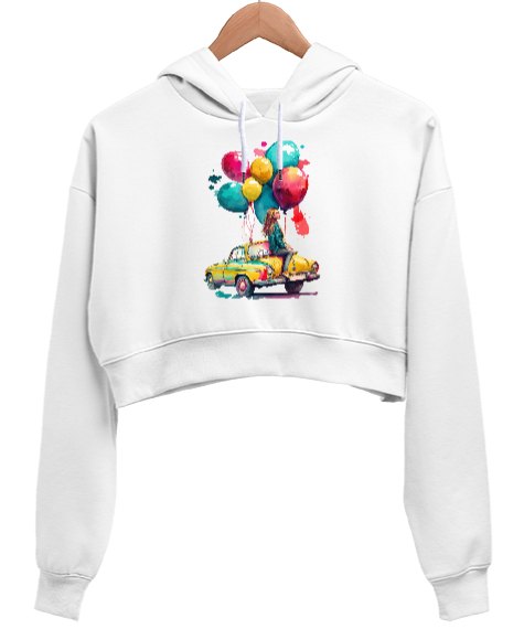 Renkli tasarım Beyaz Kadın Crop Hoodie Kapüşonlu Sweatshirt