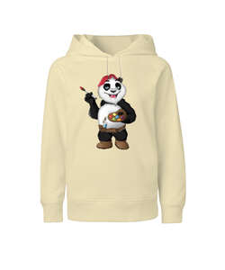 Ressam Panda Krem Çocuk Unisex Hoodie Kapüşonlu