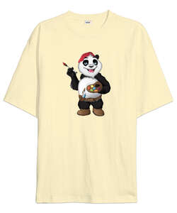 Ressam Panda Krem Oversize Unisex Tişört