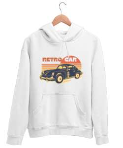 Retro Car Beyaz Unisex Kapşonlu Sweatshirt