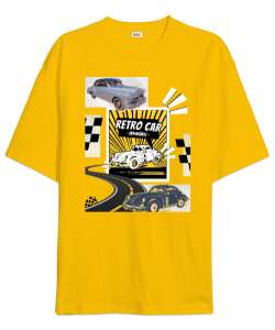 Retro Car - Enthusiast / Özel Tasarım Sarı Oversize Unisex Tişört