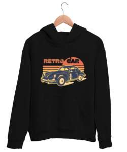 Retro Car Siyah Unisex Kapşonlu Sweatshirt