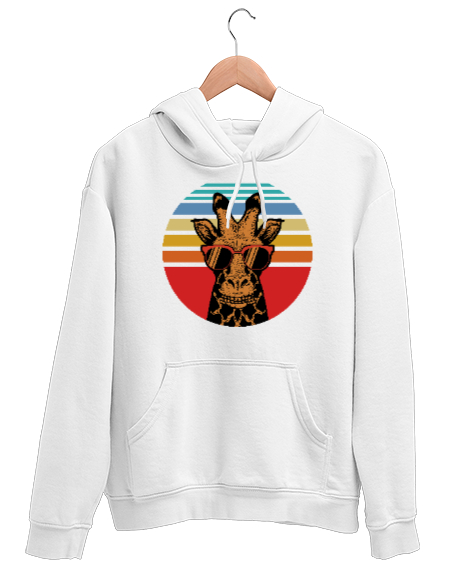 Tisho - Retro Giraffe Beyaz Unisex Kapşonlu Sweatshirt