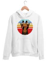 Retro Giraffe Beyaz Unisex Kapşonlu Sweatshirt - Thumbnail