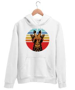 Retro Giraffe Beyaz Unisex Kapşonlu Sweatshirt