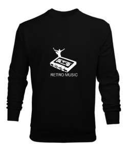 Retro Müzik Kaset Siyah Erkek Sweatshirt