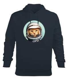 Retro Space Cat Uzay Kedisi Baskılı Füme Erkek Kapüşonlu Hoodie Sweatshirt