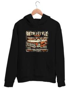 Retro Style - Eski Model Kamyonet Siyah Unisex Kapşonlu Sweatshirt