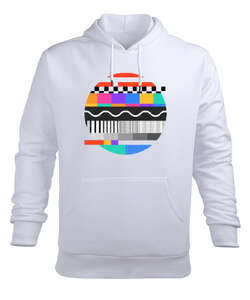 Retro TV Sinyali Beyaz Erkek Kapüşonlu Hoodie Sweatshirt