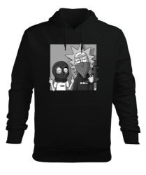 Rick And Morty Baskılı Siyah Erkek Kapüşonlu Hoodie Sweatshirt