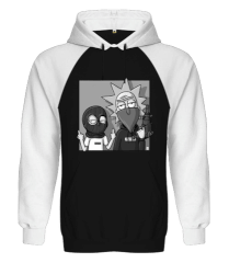 Rick And Morty Baskılı Siyah/Beyaz Orjinal Reglan Hoodie Unisex Sweatshirt