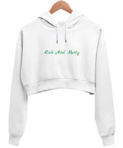 Rick and morty Beyaz Kadın Crop Hoodie Kapüşonlu Sweatshirt