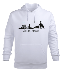 Rio Baskılı Hoodie Sweatshirt Beyaz Erkek Kapüşonlu Hoodie Sweatshirt