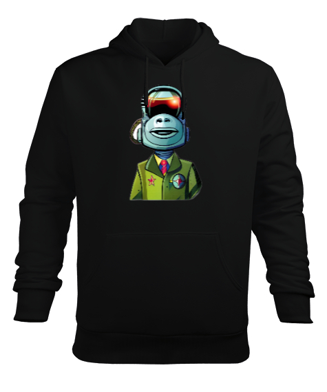 Robot Maymun Siyah Erkek Kapüşonlu Hoodie Sweatshirt