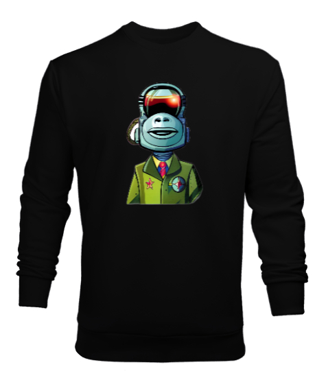 Robot Maymun Siyah Erkek Sweatshirt