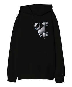 Robot Siyah Oversize Unisex Kapüşonlu Sweatshirt