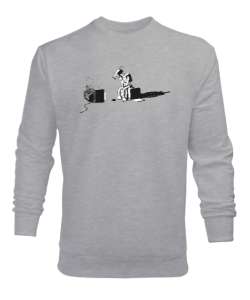 Robot ve TV Gri Erkek Sweatshirt