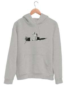 Robot ve TV Gri Unisex Kapşonlu Sweatshirt