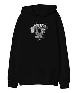 Robotic Dog Siyah Oversize Unisex Kapüşonlu Sweatshirt