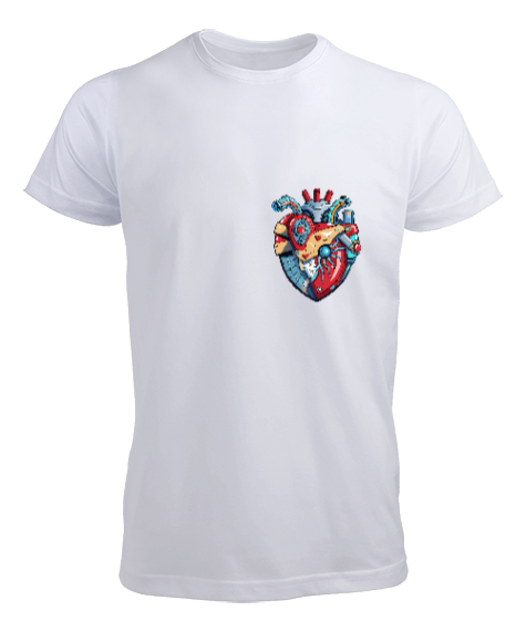 Tisho - Robotik Kalp Tasarımlı Beyaz Erkek Tişört