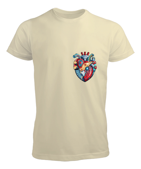 Tisho - Robotik Kalp Tasarımlı Krem Erkek Tişört