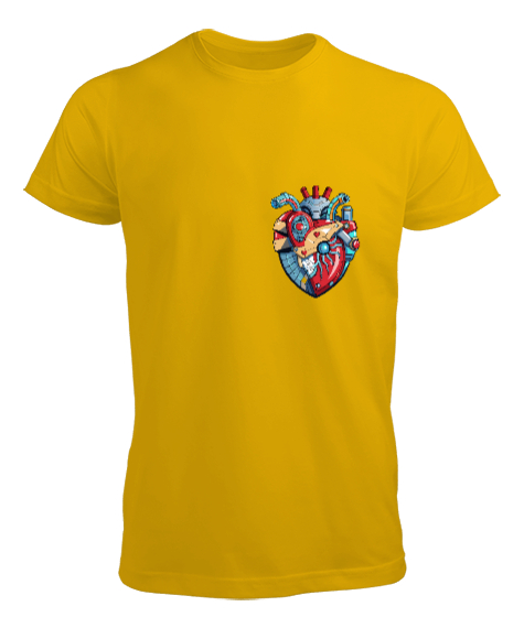 Tisho - Robotik Kalp Tasarımlı Sarı Erkek Tişört