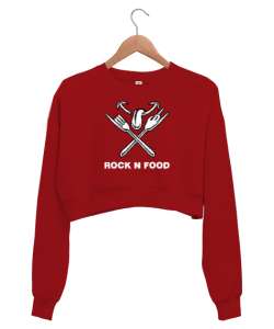 Rock And Food Kırmızı Kadın Crop Sweatshirt