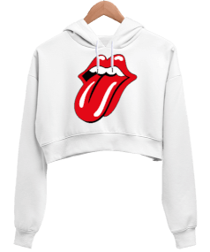 Rock and Metal Baskılı Kadın Crop Hoodie Kapüşonlu Sweatshirt