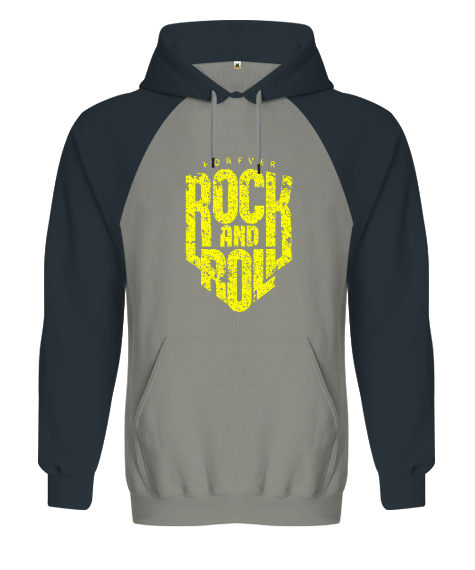 Rock and Roll Forever Baskılı Gri/Füme Orjinal Reglan Hoodie Unisex Sweatshirt