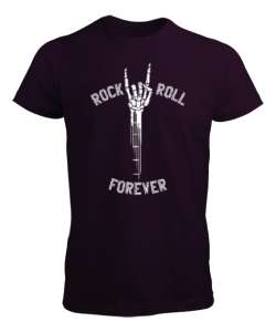 Rock And Roll Forever - Skeleton Hand Guitar - Rock And Roll - İsklet El Koyu Mor Erkek Tişört